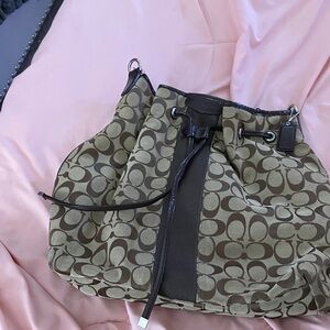 Coach Y2K  Brown and Tan Signature bucket drawstring bag